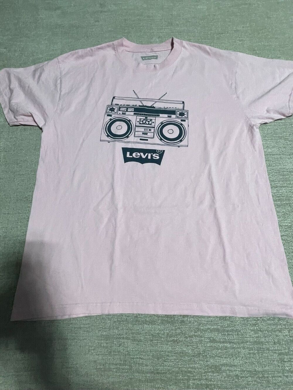 Levi's Shirt Men's Large Pink Relaxed Fit Tee 100% Cotton Graphic Print Radio